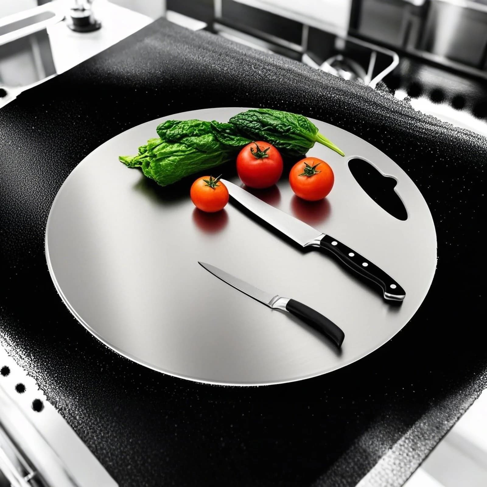 yes1/2pc 20/25cm Stainless Steel Circular Cutting Board, Suitable for Cutting Vegetables, Fruits, and Meats, Double-sided Usable