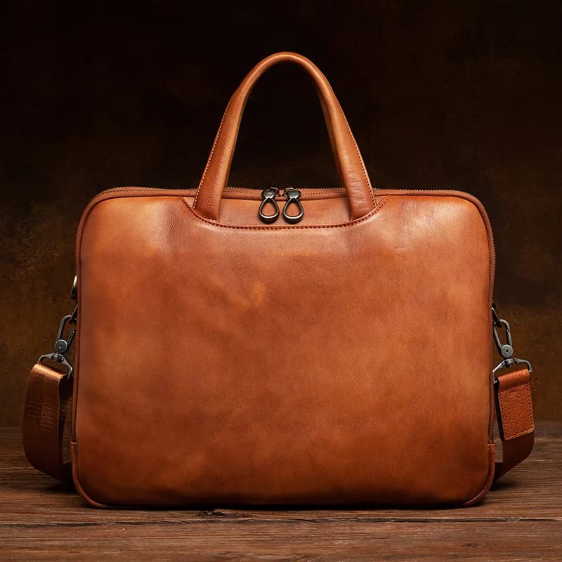 Valigetta da uomo di lusso realizzata a mano in pelle conciata al vegetale, perfetta per uso aziendale e laptop, dal design vintage e st