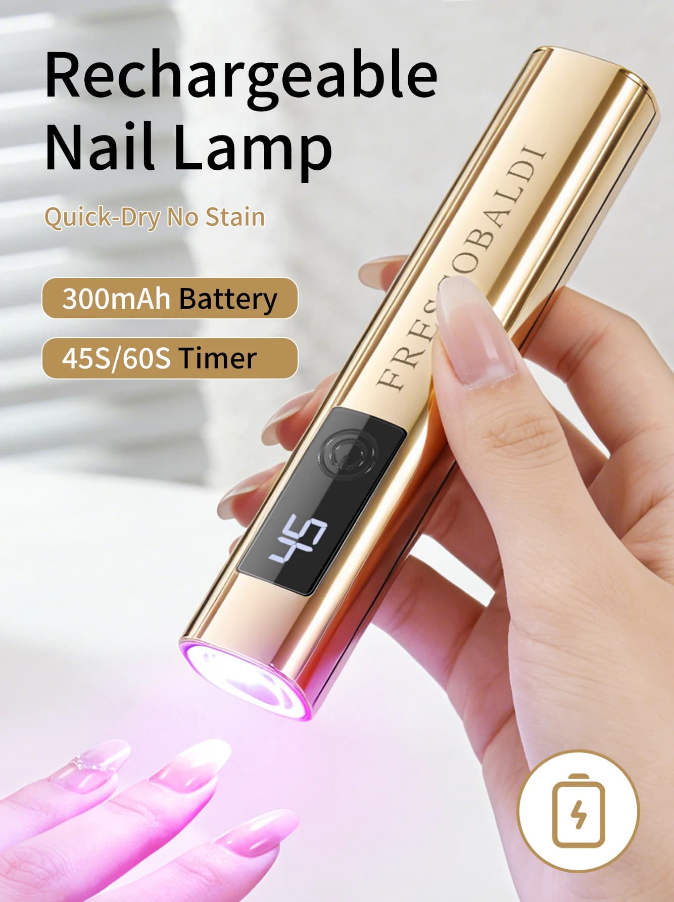 Golden Mini On-Screen Display Handheld Nail Art UV Lamp For Gel Nails, Mini Nail Light, Portable LED Nail Lamp, USB Nail Dryer