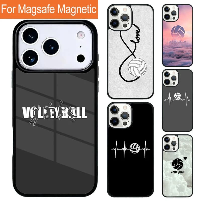Custodia Magnetica Wireless per iPhone con Design Pallone da Pallavolo, Compatibile con MagSafe, per iPhone 17 Pro 16 15 13 12 11 Pro Max Air 14 Plus