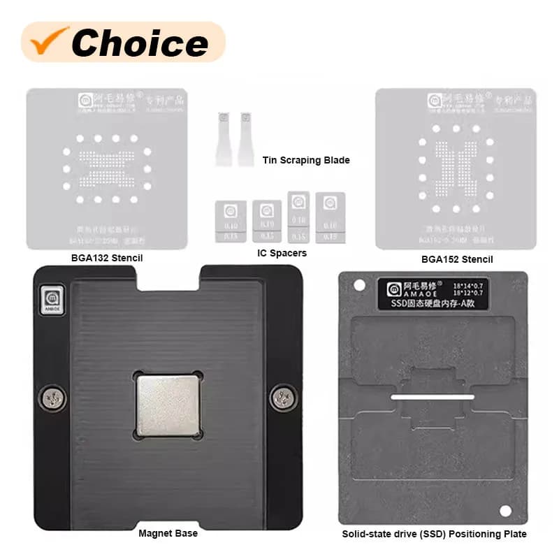 AMAOE BGA132 BGA152 piantare piattaforma di latta Set per SSD USB Flash Drive Chip IC BGA forte Kit di modelli di Stencil Reballing magnetico