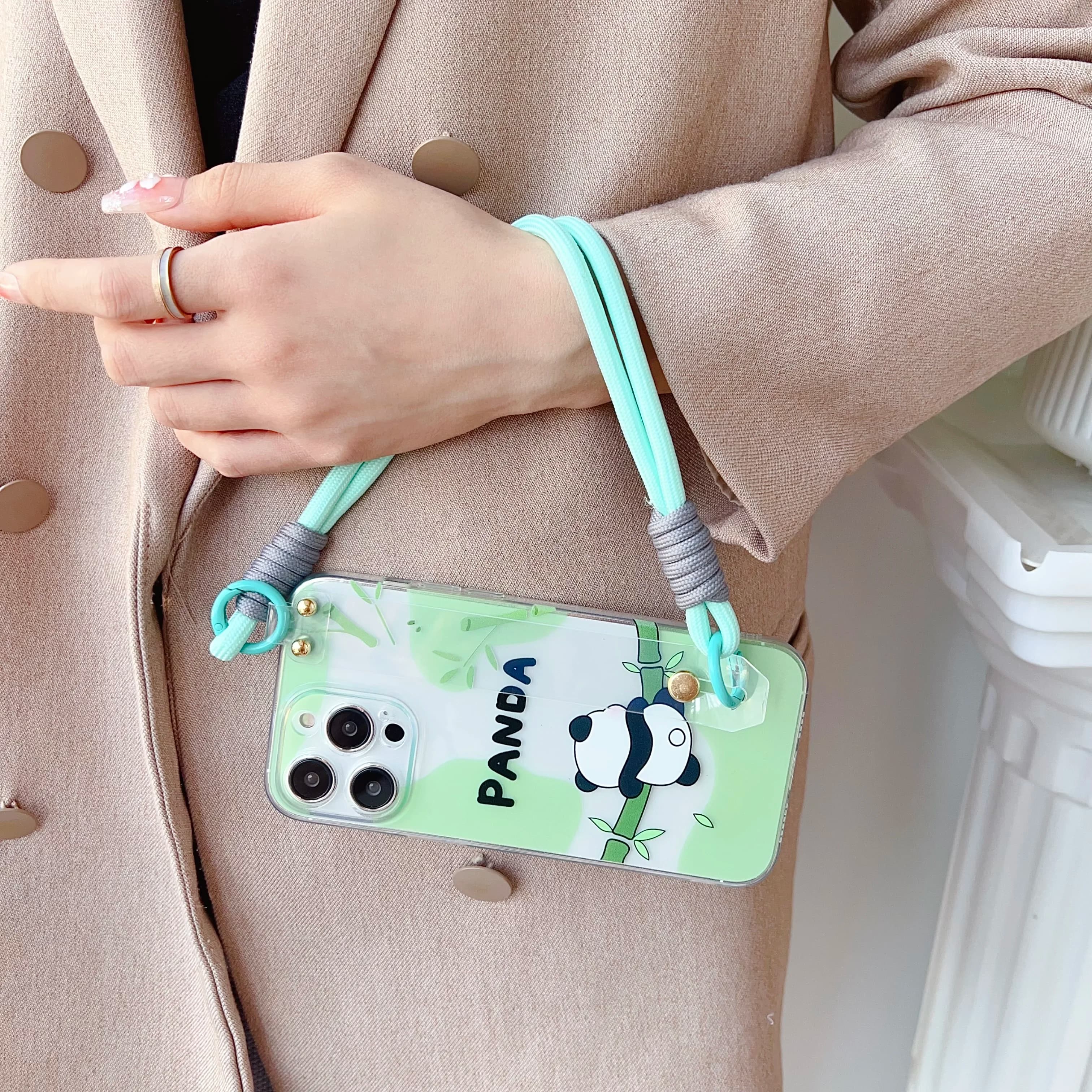 For Samsung Galaxy A07 A17 A06 A16 A26 A56 A04E A05 A15 A05s A25 A35 A55 Lazy Panda Case Wrist Strap
