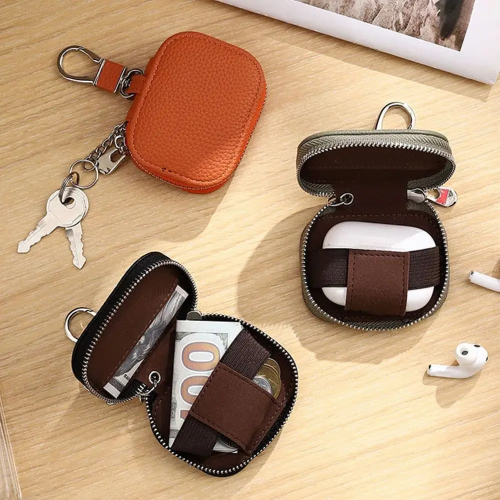 Gifts Waist Hanging Key Wallets PU Leather Portable Coin Purse Earbud Carrying Case Universal