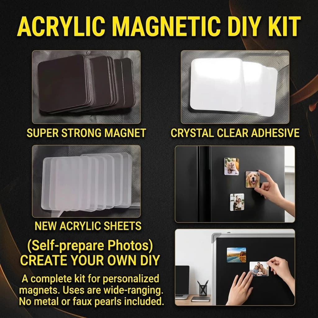 10Pcs DIY Fridge Magnet Kit Transparent Acrylic Square Tiles for Home Decor Crafting Art Supplies Gift Making Set Durable