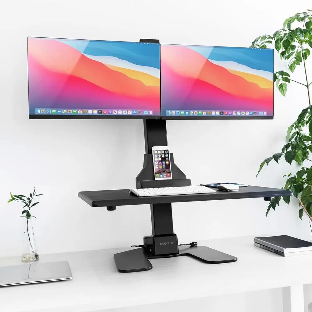 Convertitore per Scrivania Elettrica con Doppio Monitor, Supporto per 2 Schermi, Scrivania Regolabile in Altezza con 2 Supporti per Monitor