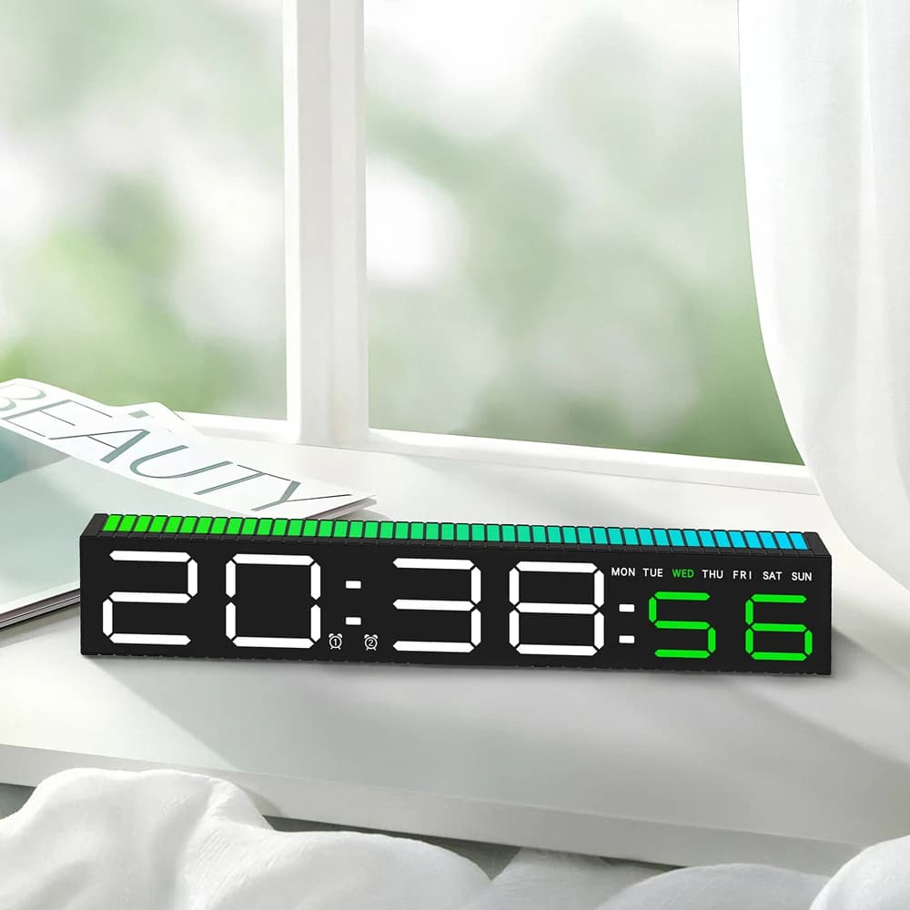 Sveglia Digitale LED con Barra Luminosa a Ritmo Musicale, Decorazione per Casa, Orologio da Tavolo, Regalo con Luminosità Regolabile