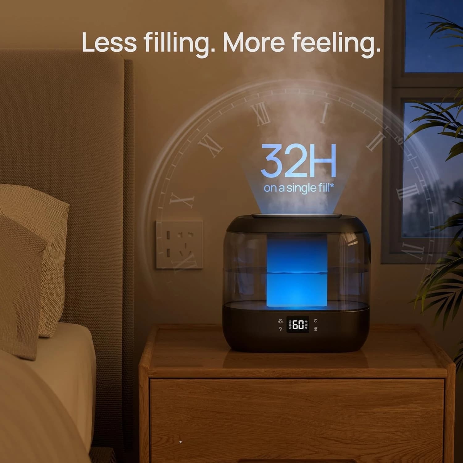 Umidificatore Intelligente 4L con Caricamento dall'Alto, per Grandi Ambienti, 36 Ore di Autonomia, Silenzioso 28dB, Nebbia Fredda, Controllo Vocale e tramite App, Luce Notturna Touch per Cameretta Neonati