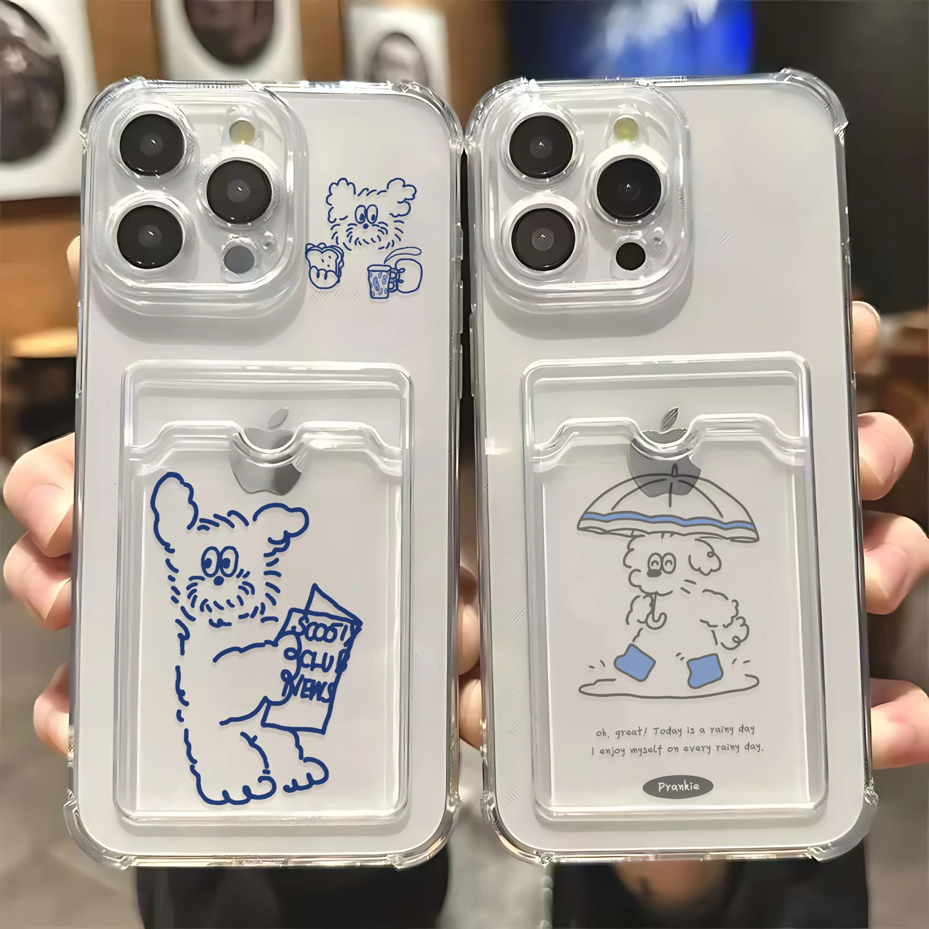 INS Korea Umbrella line Dog Card Hold Phone Case For Samsung S24 S23 S22 S21 S20 FE Plus Ultra M33 M53 M54 5G Anti-fall Cover