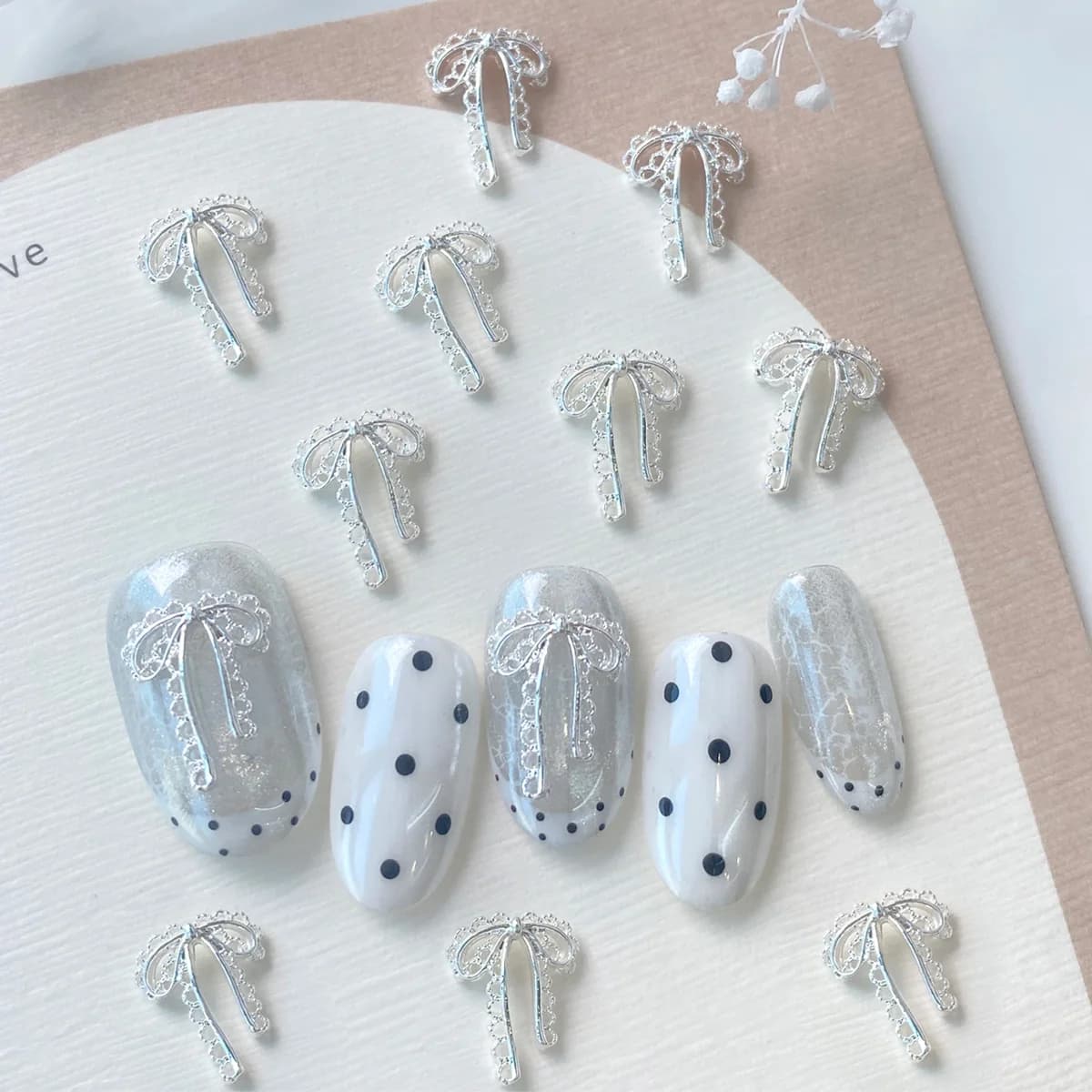 20PCS 3D Silver French Style Bow Metal Manicure Accessoire Nail Decoration Alloy Lacework Ribbon Nails Art Charms