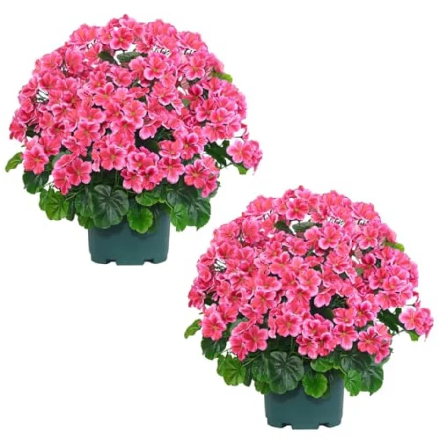 Geranio Artificiale da Esterno in Vaso da 50 cm per Portico, Pianta Finta Resistente ai Raggi UV per Giardino, Cortile