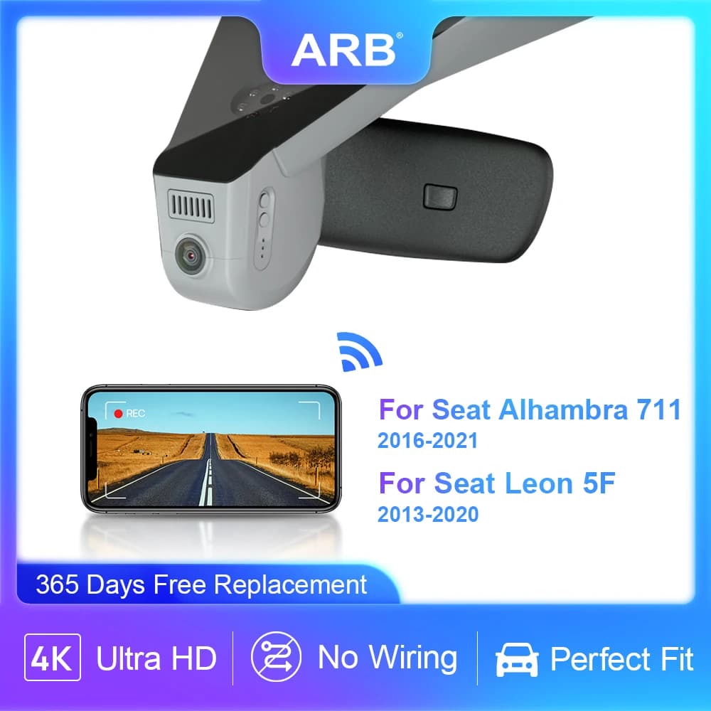 Telecamera da cruscotto per Alhambra 711 2016-2021/Leon 5F 2013-2020, ARB 4K UHD OEM Look Controllo DVR per auto tramite connessione WIFI APP