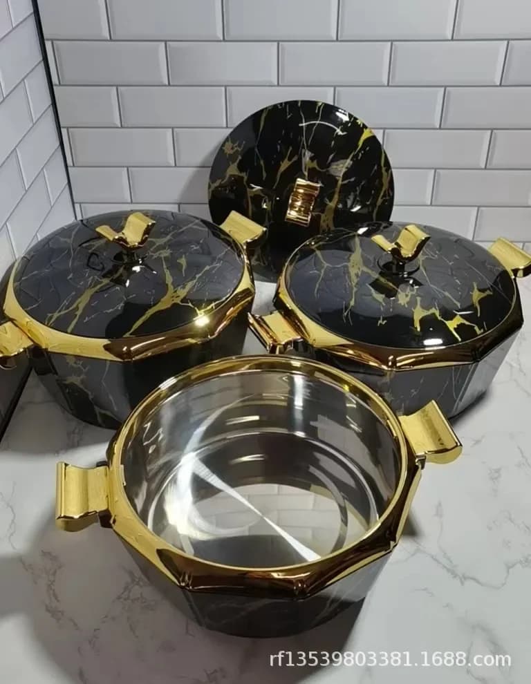 Scatola isolante da 3 pezzi 2L-2.5L-3L contenitori per alimenti in marmo bianco oro bento box