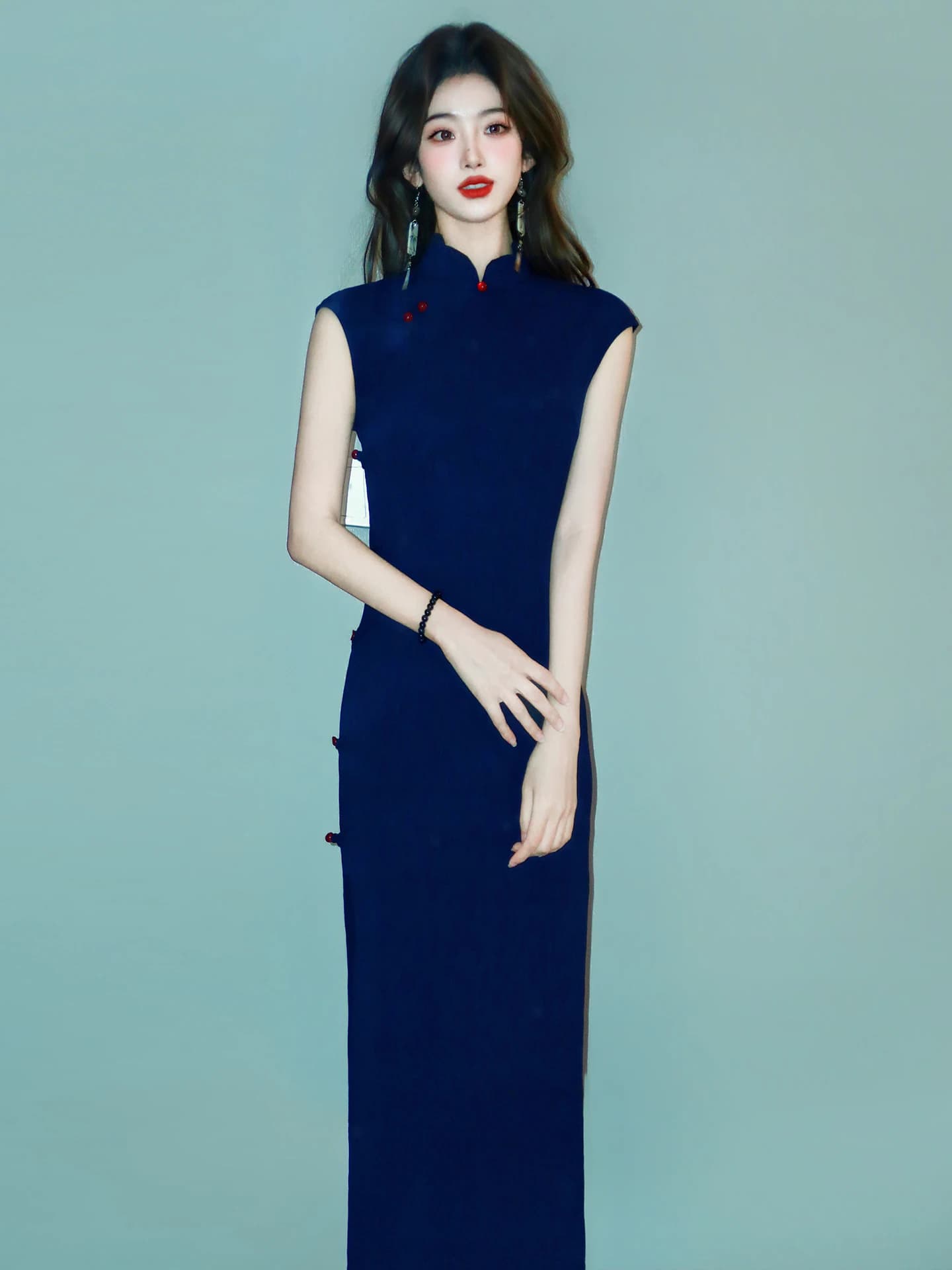 Blue Long Tailored Women's New Chinese Style 2026 New Version Improved Silk Daily Retro Dress Summer