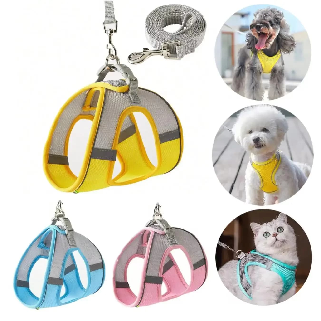 Summer Dog Cat Harness Lead Leash Pet Collar Harness Leash Set for French Bulldog Harness Vest Puppy Chihuahua Outdoor Walking