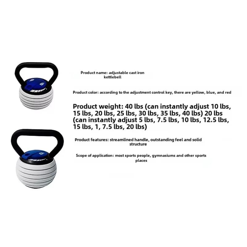 Adjustable Kettlebells cast iron 20 pounds 40 pounds for fitness at home or in the gym