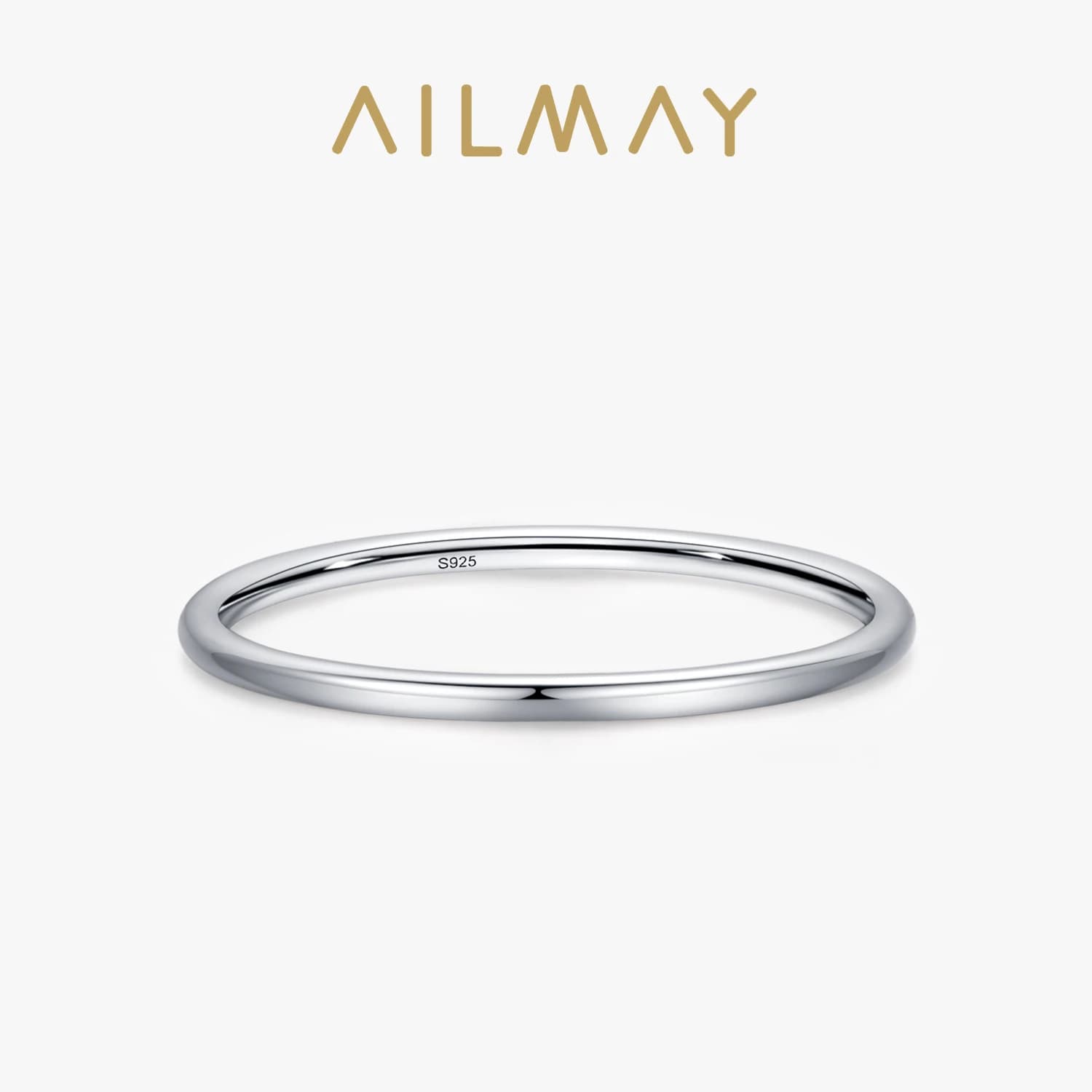 Ailmay Solido argento sterling 925 Minimalismo Semplice liscio impilabile Anello di barretta per le donne Ragazze Accessori per feste Regali di gioielli