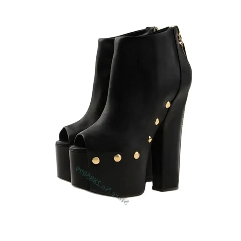Stivaletti Peep Toe in pelle opaca piattaforma rivetto laterale tacco alto tacco solido cerniera posteriore stivali da donna autunno inverno neonato