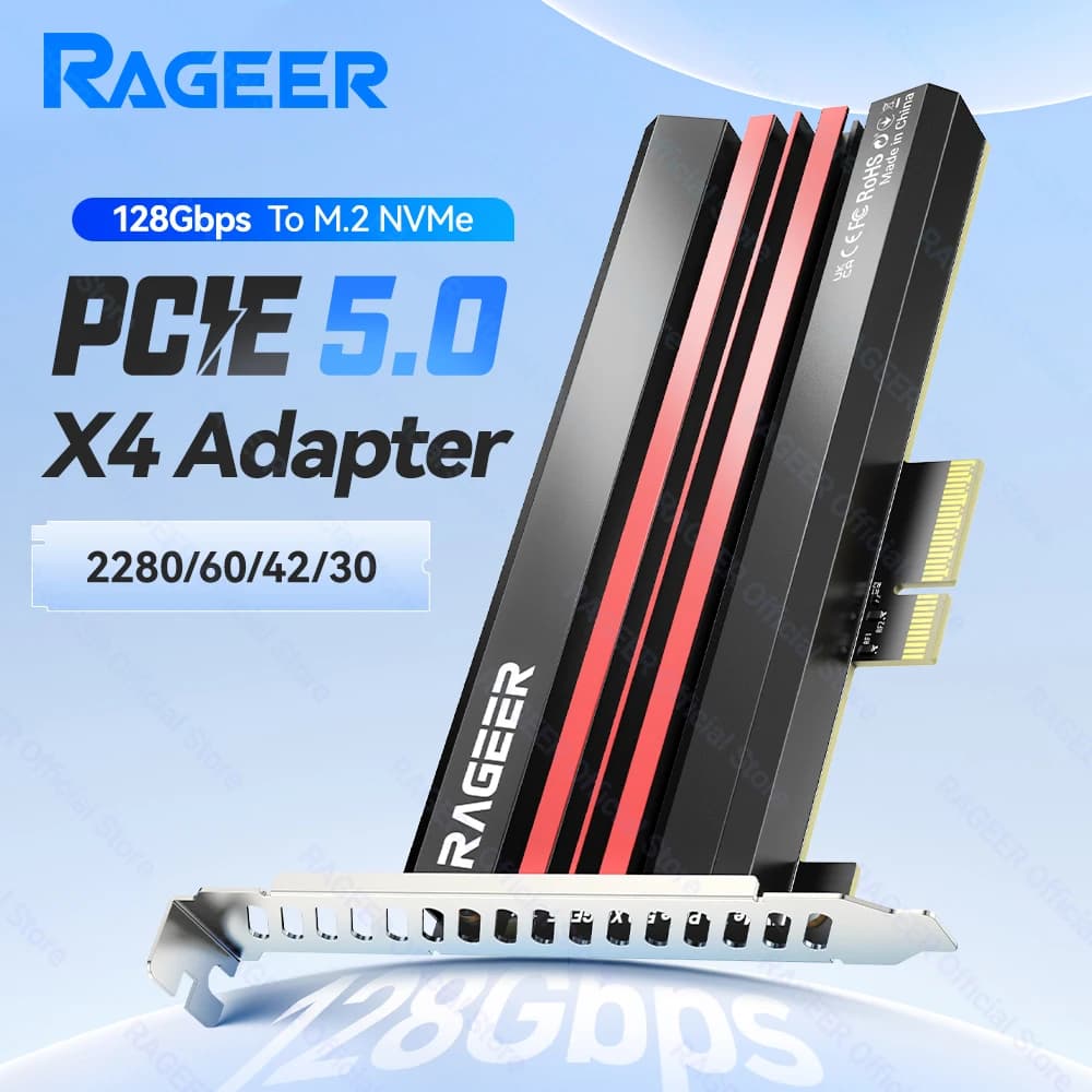 Adattatore RAGEER M.2 NVMe a PCIe 5.0 X4 per SSD M.2 NVMe 128Gbps, Grande Dissipatore in Alluminio Compatibile con PCIe 4.0/3.0/2.0