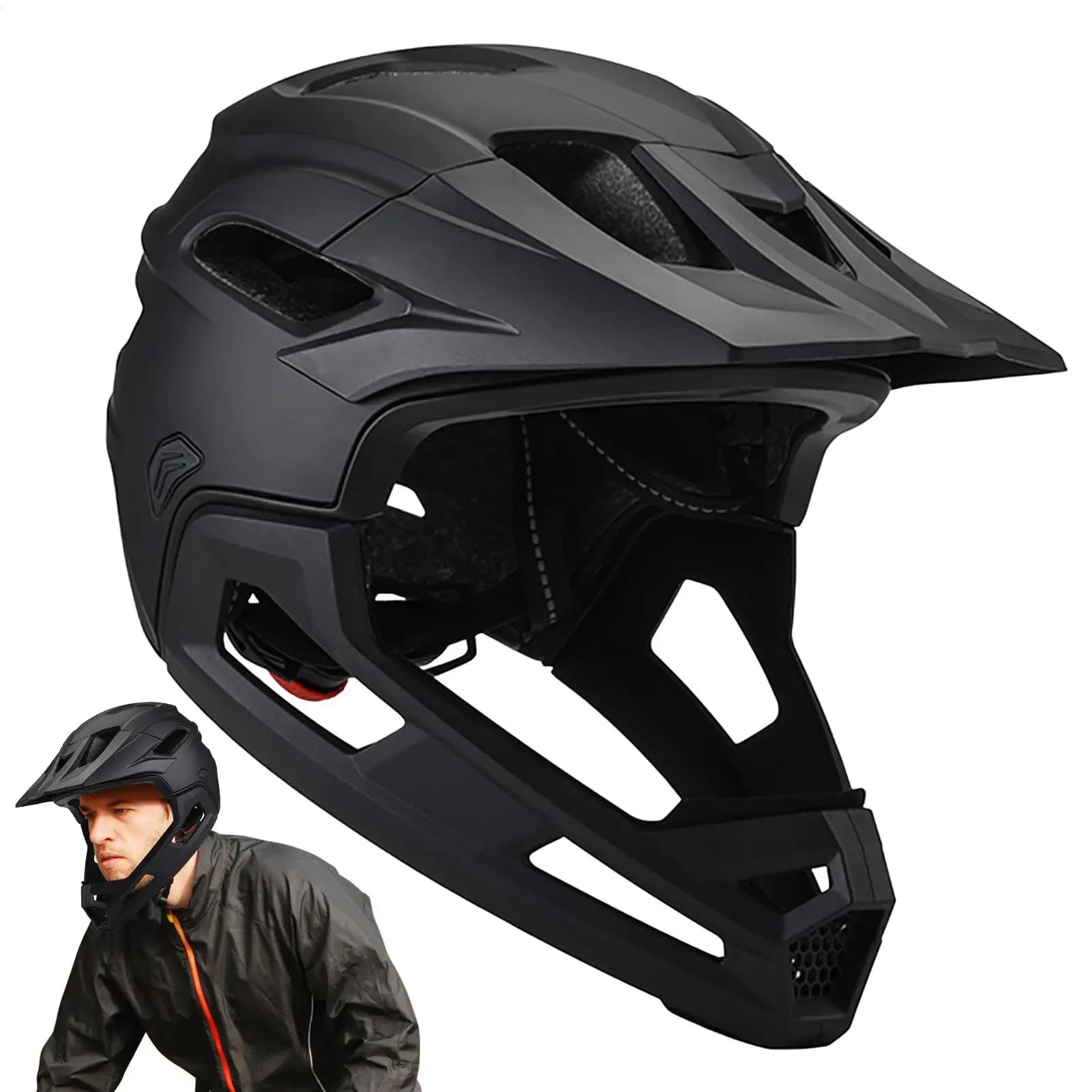 Casco da bicicletta antiurto integrale con visiera solare rimovibile, regolabile, attrezzatura da ciclismo multisport per adulti