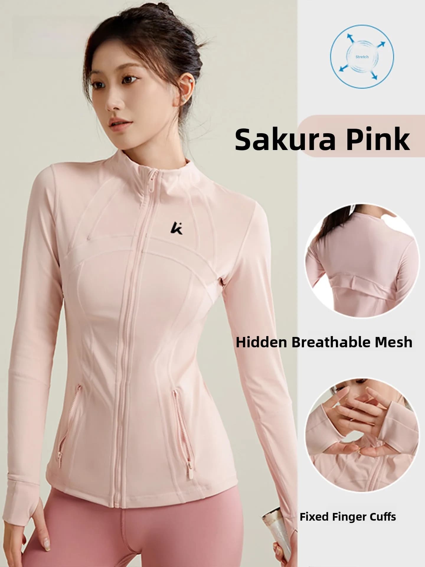 Cycling vest for Women, Sportswear for Yoga and Fitness, Casual Running Jacket with Zip Closure and Long Sleeves