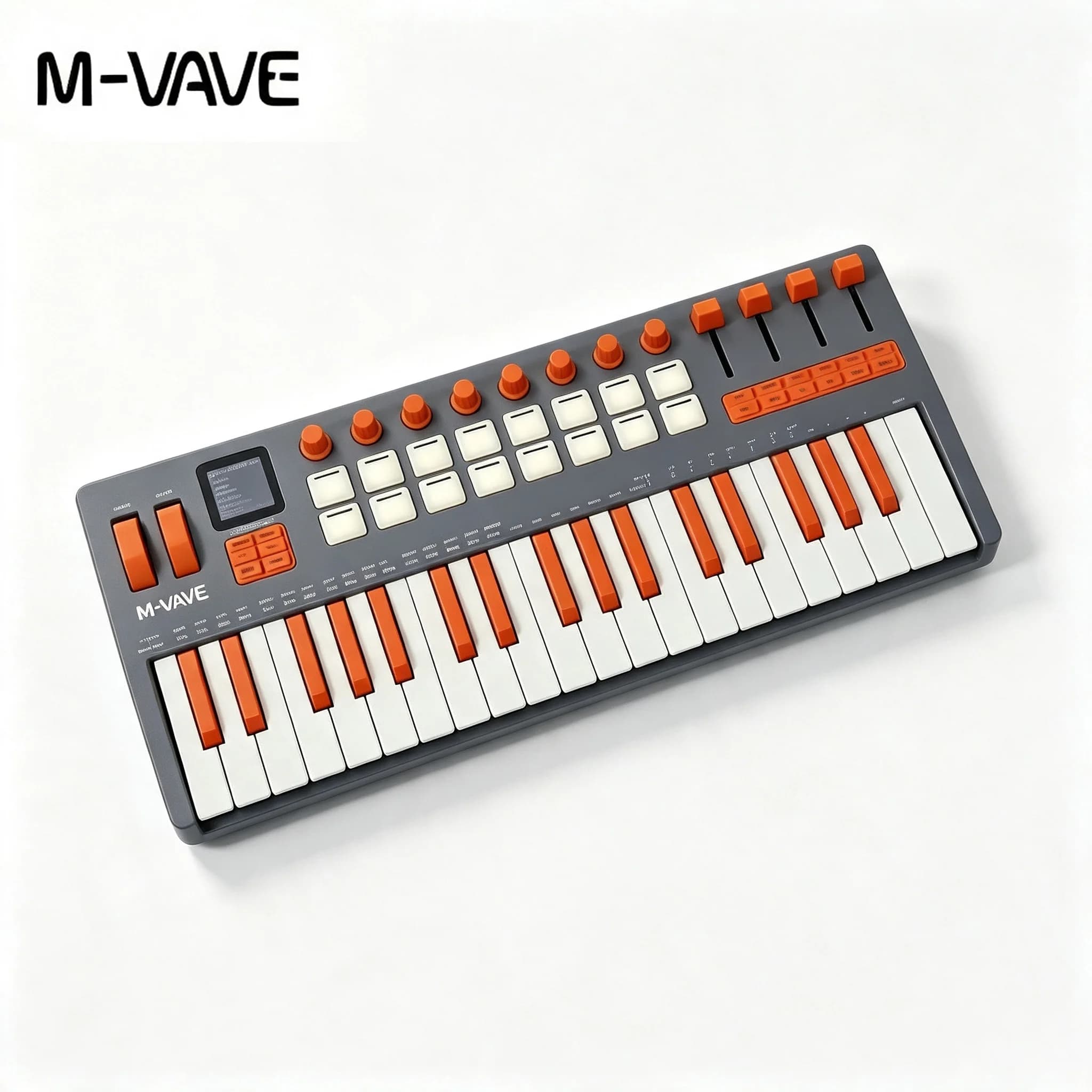 M-VAVE SMK-37 Pro Elite Portable MIDI Controller, 37 Key FM Synthesizer 16 Drum Pads 10 Hour Battery Grey-Orange