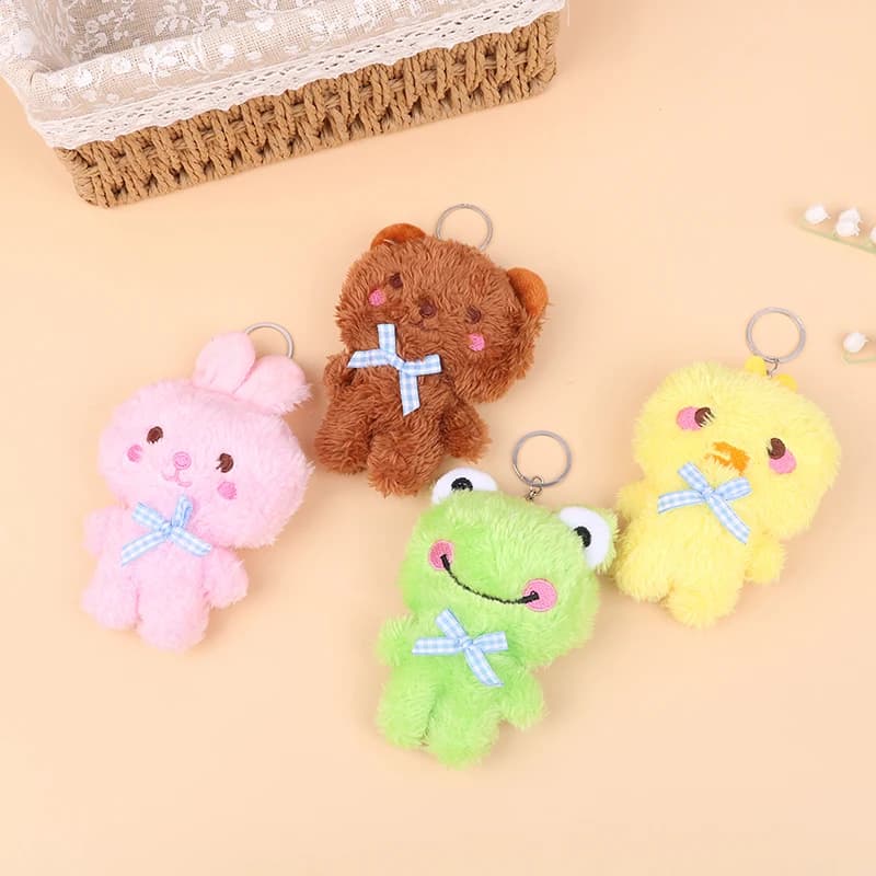 1PC cartone animato peluche animale portachiavi mini 4 animali piccolo orso coniglio rana pollo farcito peluche decorare