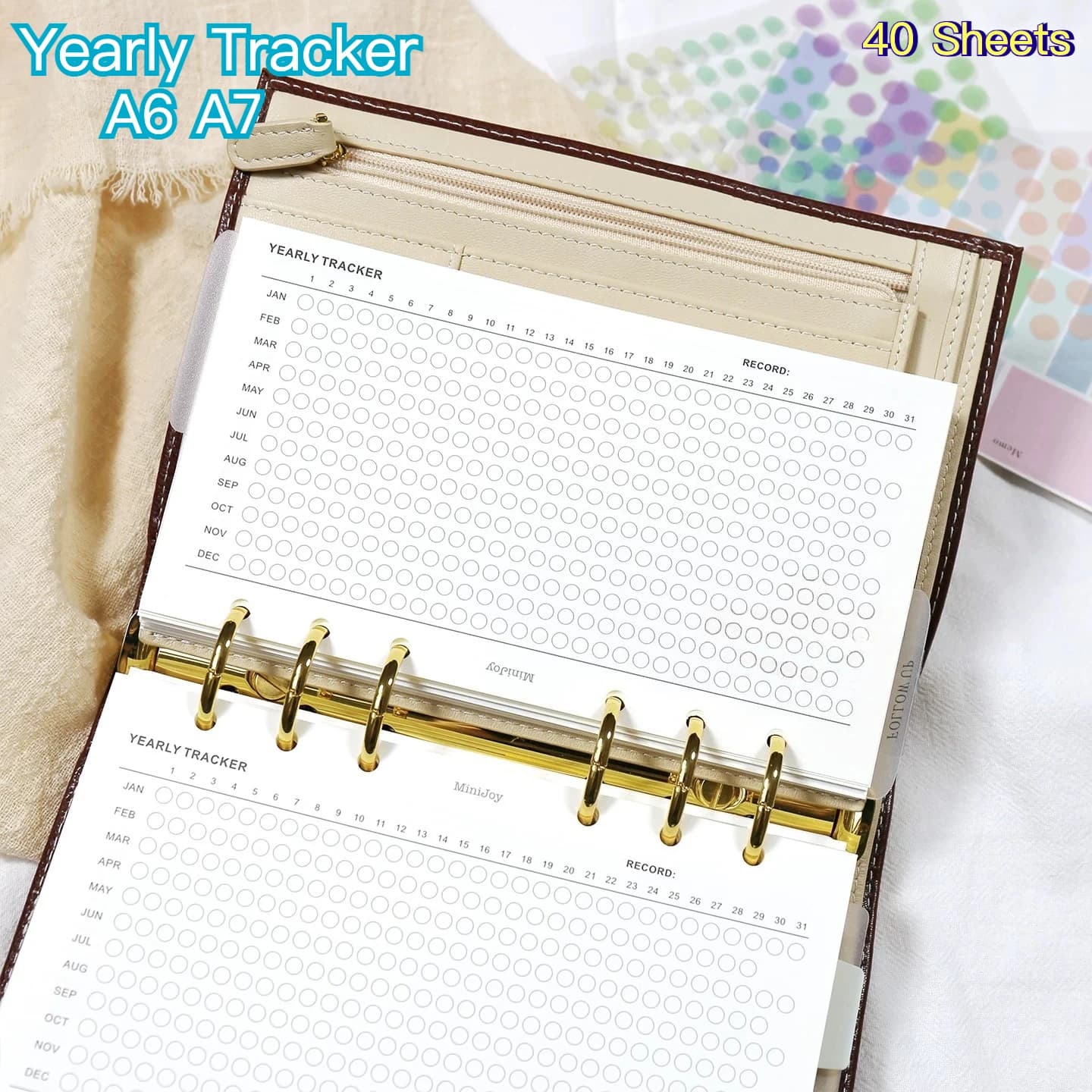A6 A7 Yearly Tracker Refill Paper 6 Hole Ring Binder Planner Inserts Check-in Habit Tracking Time Management Journal Stationery