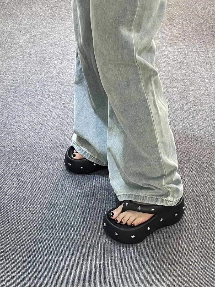 Y2K Infradito con suola spessa per donna Pantofole estive da 7 cm 2024 Nuovo articolo per gite estive all'aperto Pantofole punk femminili