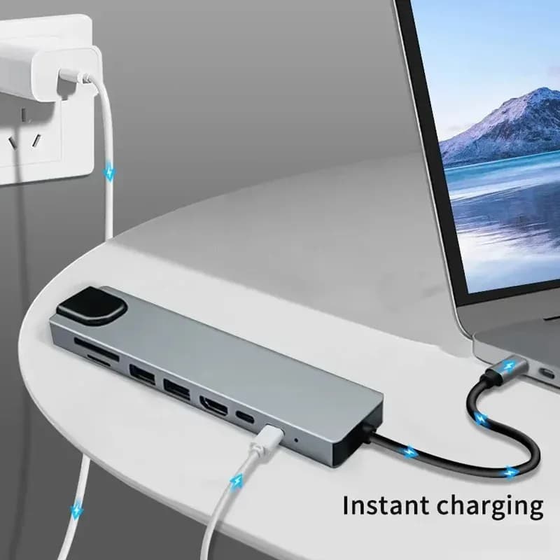 Hub USB C 8 in 1 3.0, Splitter Tipo C, Docking Station 4K, Adattatore per Laptop, PD, SD, TF per Macbook Air M1, iPad Pro, RJ45, Compatibile HDMI