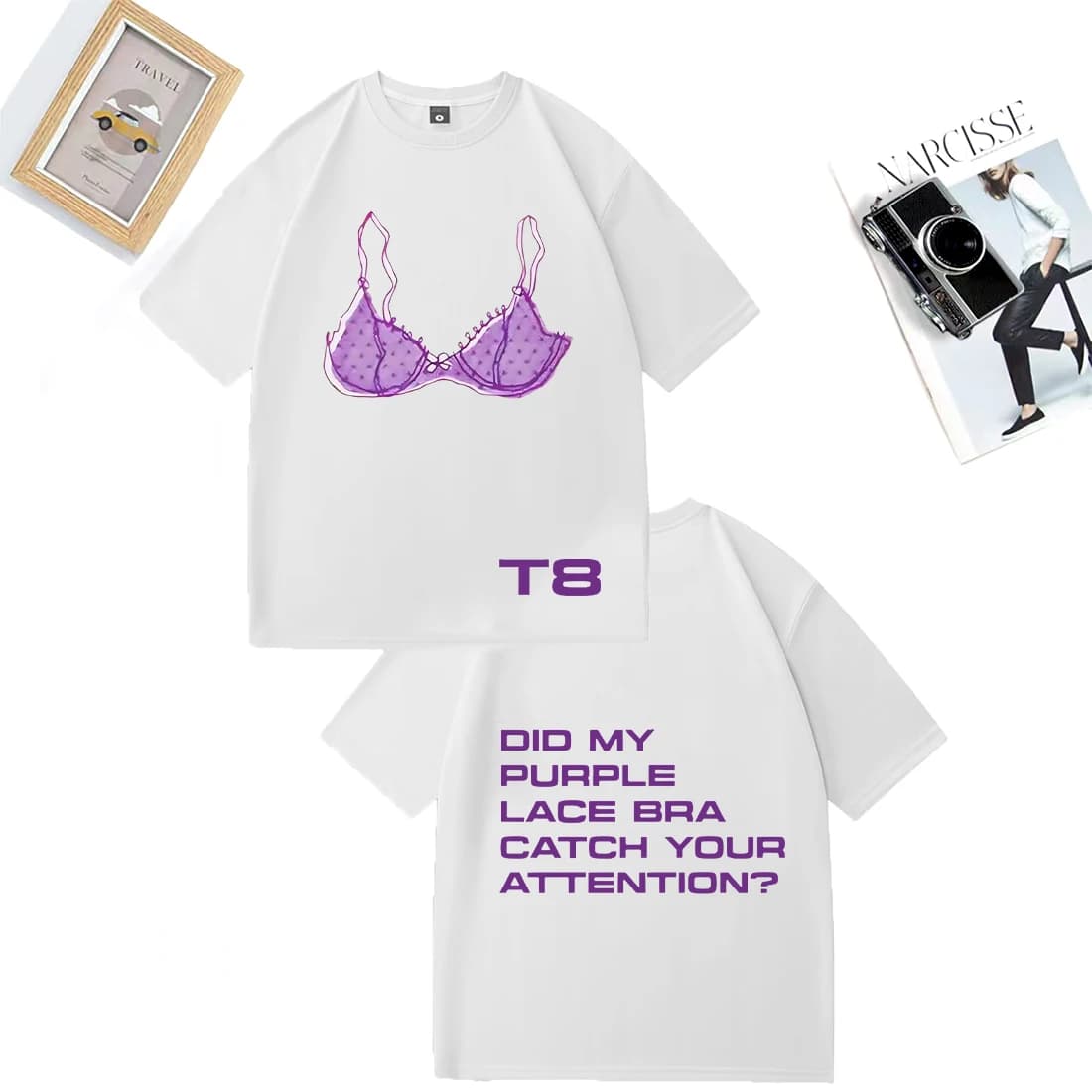 Tate McRae Purple Lace Bra So Close To What print T Shirt Men Woman's vintage Oversized 100% Cotton Summer Unisex plus size Tops