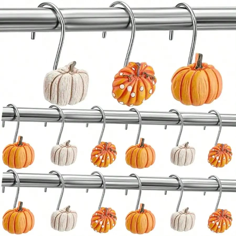12 Pcs Pumpkin Shower Curtain Hooks Stainless Steel Rust Proof Autumn Country Style Bathroom Decor