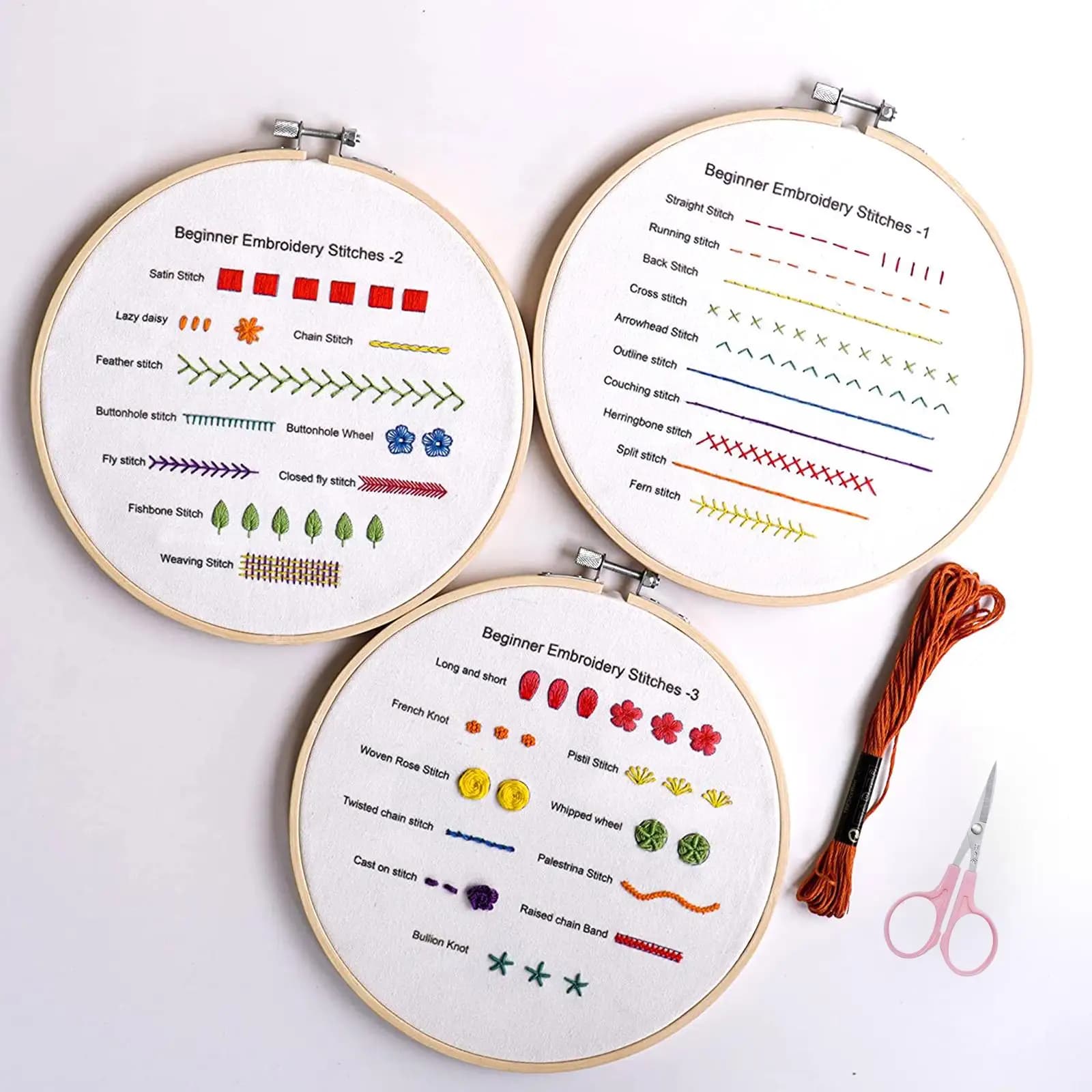 Embroidery Stitch Practice Kit Stamped Cross Stitch Kit DIY Different Patterns and Color Threads Needlework