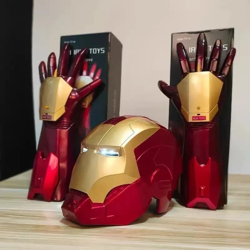 Casco Iron Man Marvel Mk Jarvis Indossabile con Apertura Automatica, Copricapo Deformabile, Maschera Luminosa, Braccio Meccanico