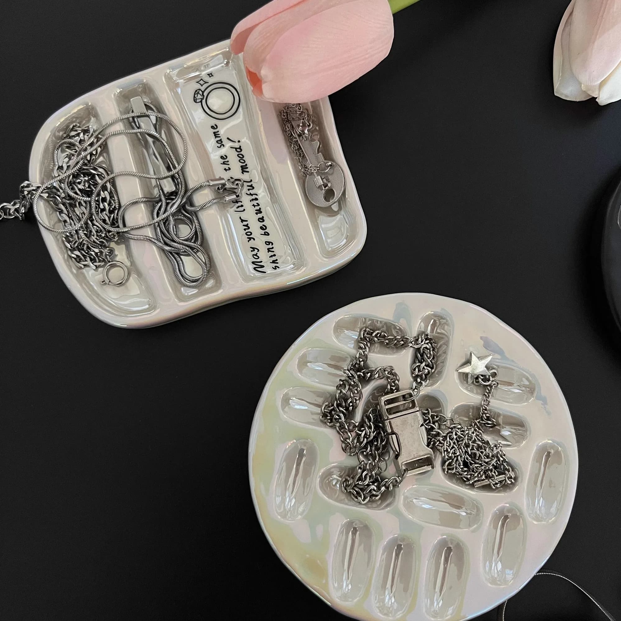 Creative Instagram Jewelry Storage Plate French Ring Bracelet Earrings Necklace Storage Plate Ceramic Jewelry Rack Photo Prop
