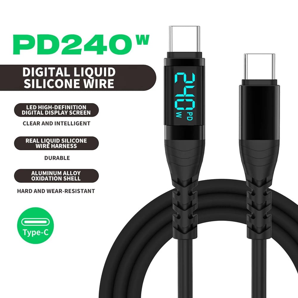 PD3.1 240W USB C to USB C Fast Charging Cable with Digital Display,100W Silicone Data Cable for iPhone 16/17,Samsung and Gaming