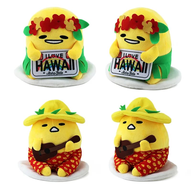 Sanrio Hawaii Series Gudetama Peluche Zaino Astuccio Ornamenti da appendere Decorazione per specchietto retrovisore auto Regalo di compleanno per ragazza
