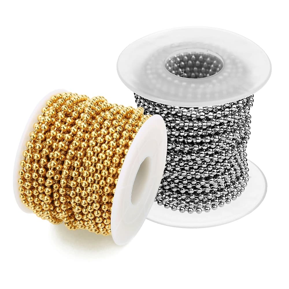 10Yards 1.5/2/2.4/3mm Stainless Steel Bead Chains Gold Plated Ball Chains for Keychain Jewelry Making DIY Necklace Bracelet