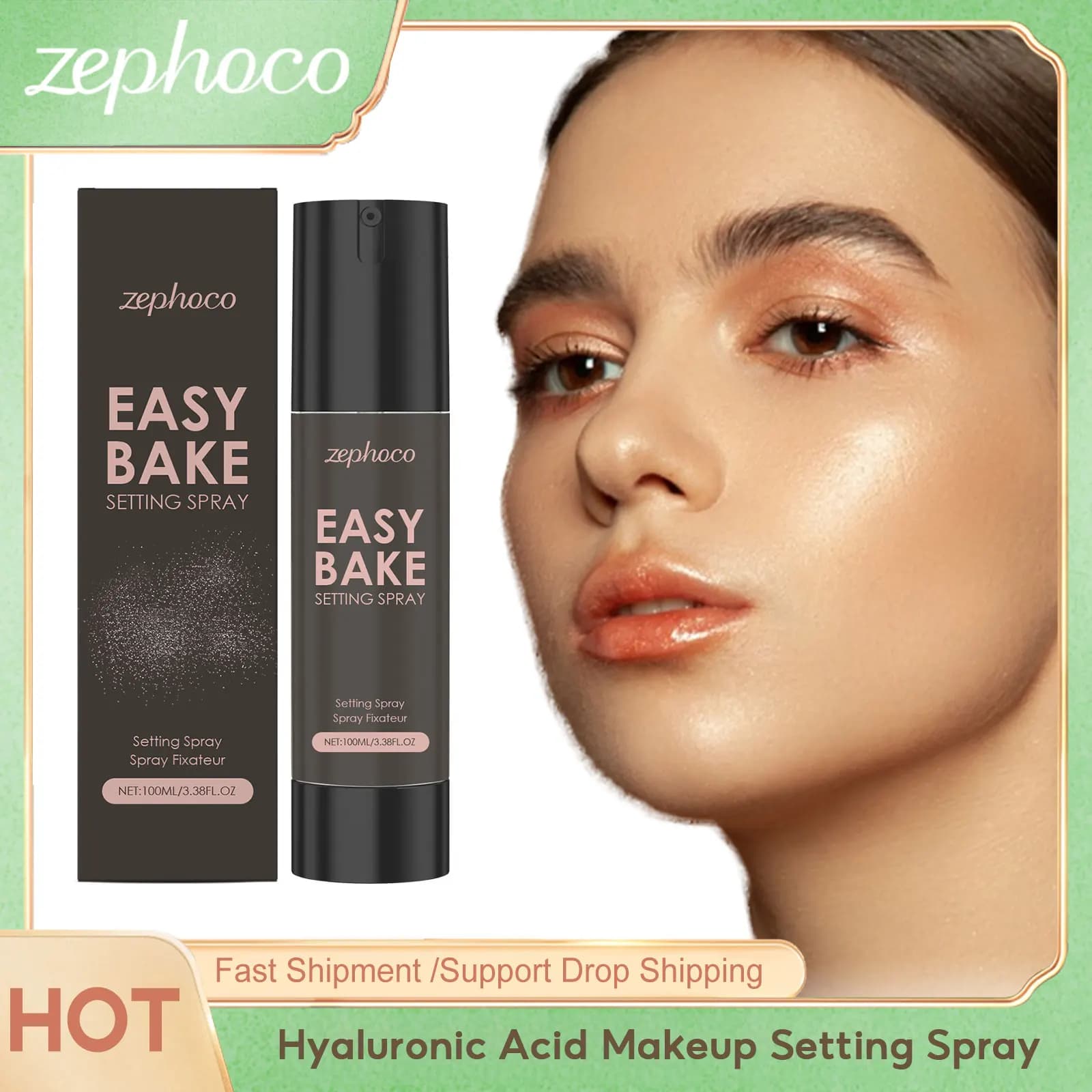Zephoco Hyaluronic Acid Fixing Spray, Oil Control, Cooling, Fast Fixing, Long-lasting, sweat resistant, matt effect.