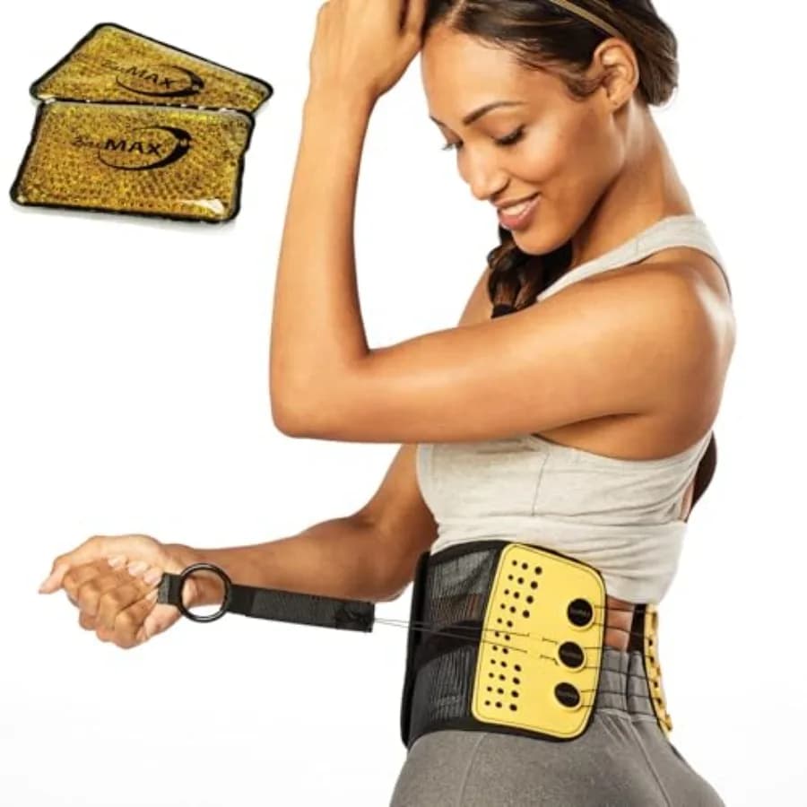 Medium Adjustable Back Brace Bundle with Hot and Cold Gel 2 Pack for Lumbar Support Back Pain