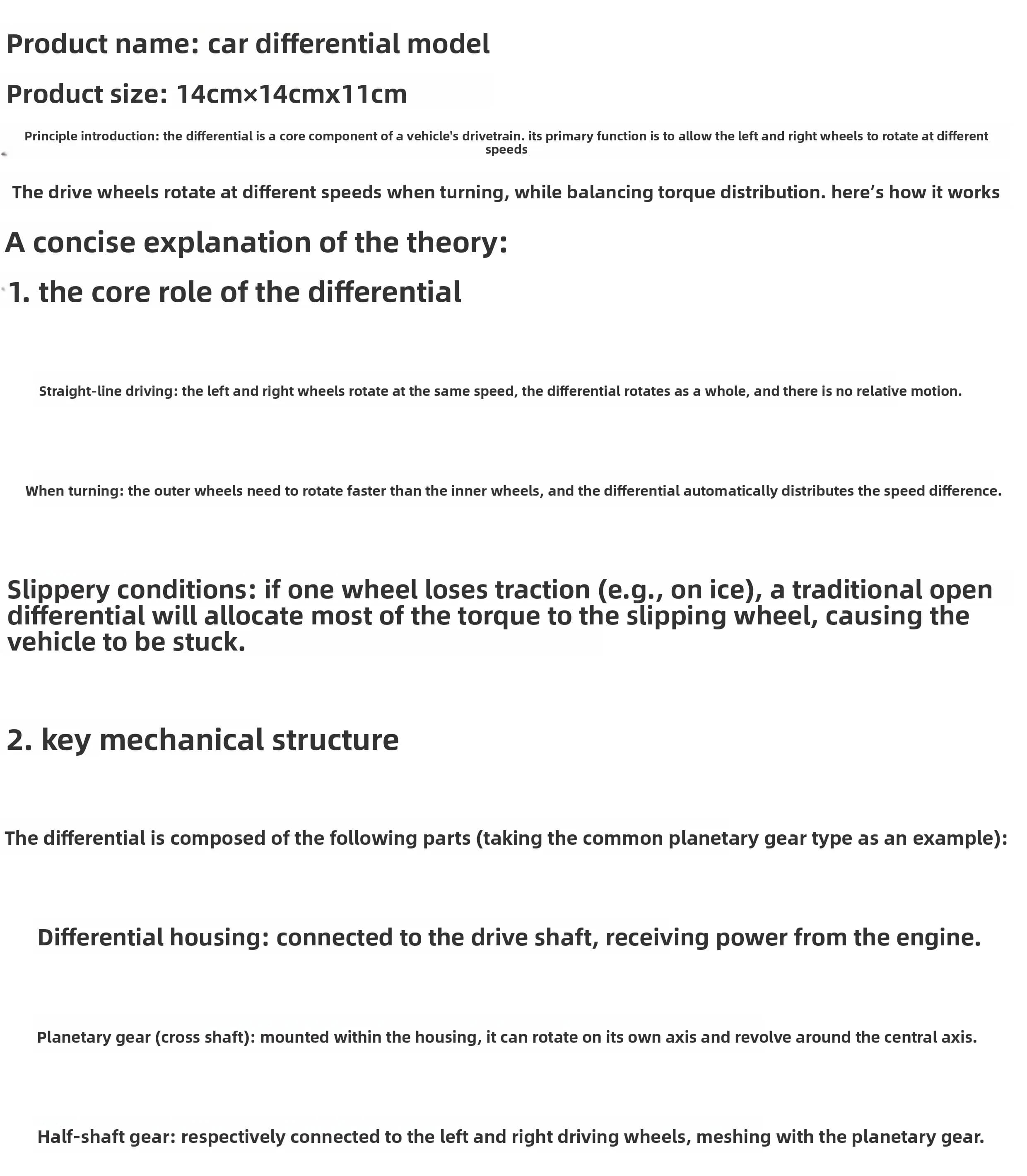 Car Differential Mechanical Model Educational Toy Gear Transmission Demo Working Principle