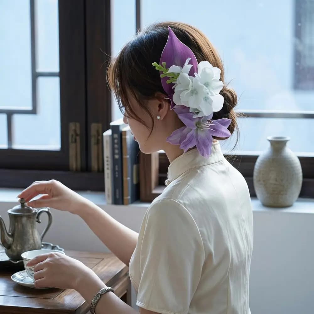 Elegant Pearl Flower Hairpin Colorful Ancient Style Hanfu Hair Accessories Headdress Side Clip Chinese Style Hair Clip Seaside