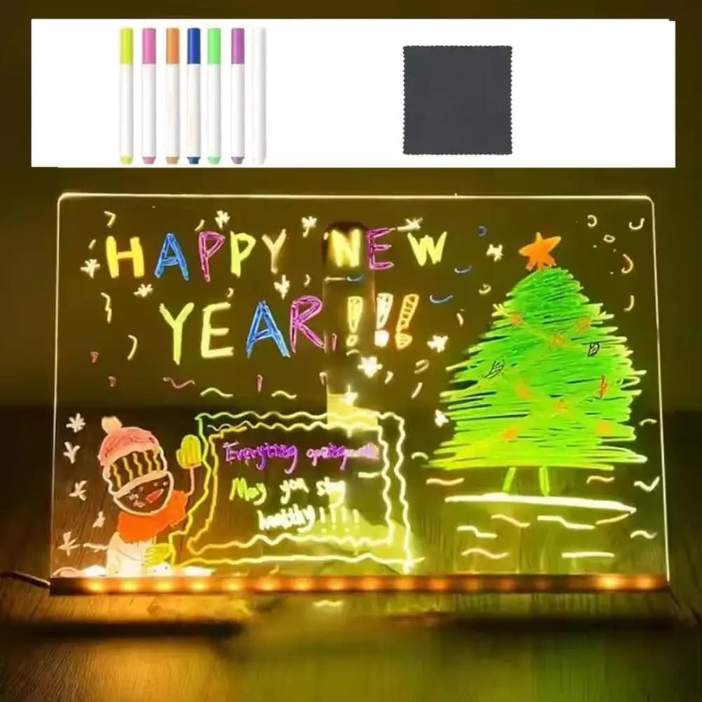 Tavolo da disegno per bambini Magic Glow: tavoletta LCD riutilizzabile con luce notturna, bacheca per appunti a LED, blocco per scarabocchi illuminato cancellabile