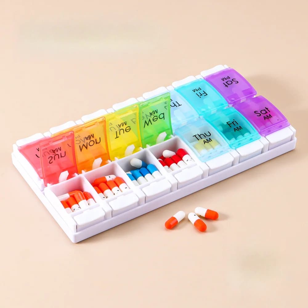 New Hot Large Weekly Organizing Pills 2 times per day pill dispenser 14 compartments of pills large supplements of vitamins fish oil