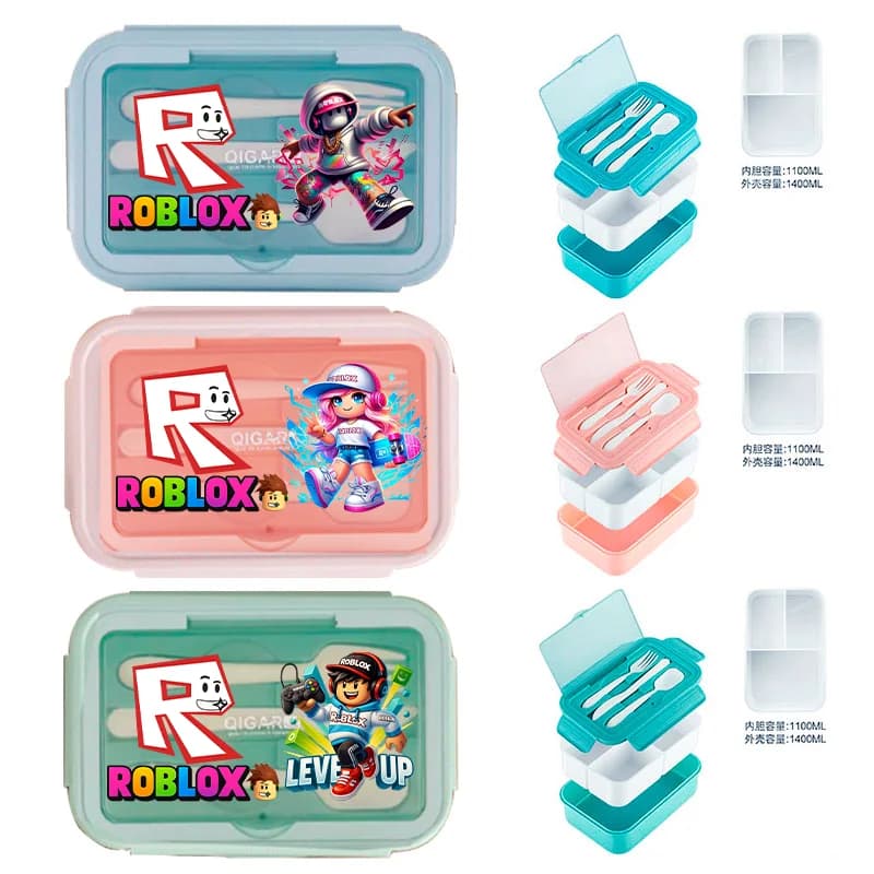 Portavivande per Studenti Roblox con Design a Tema Frutta, Scatola per Alimenti Portatile con Posate, Adatta per Microonde