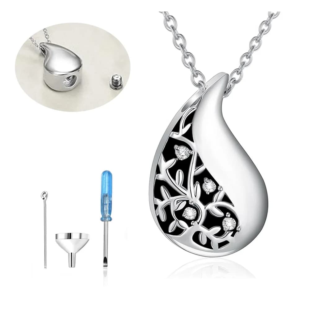 Cremation Jewelry Teardrop Urn Necklace for Ashes Stainless Steel Memorial Pendant for Ashes Memory Necklace Gift