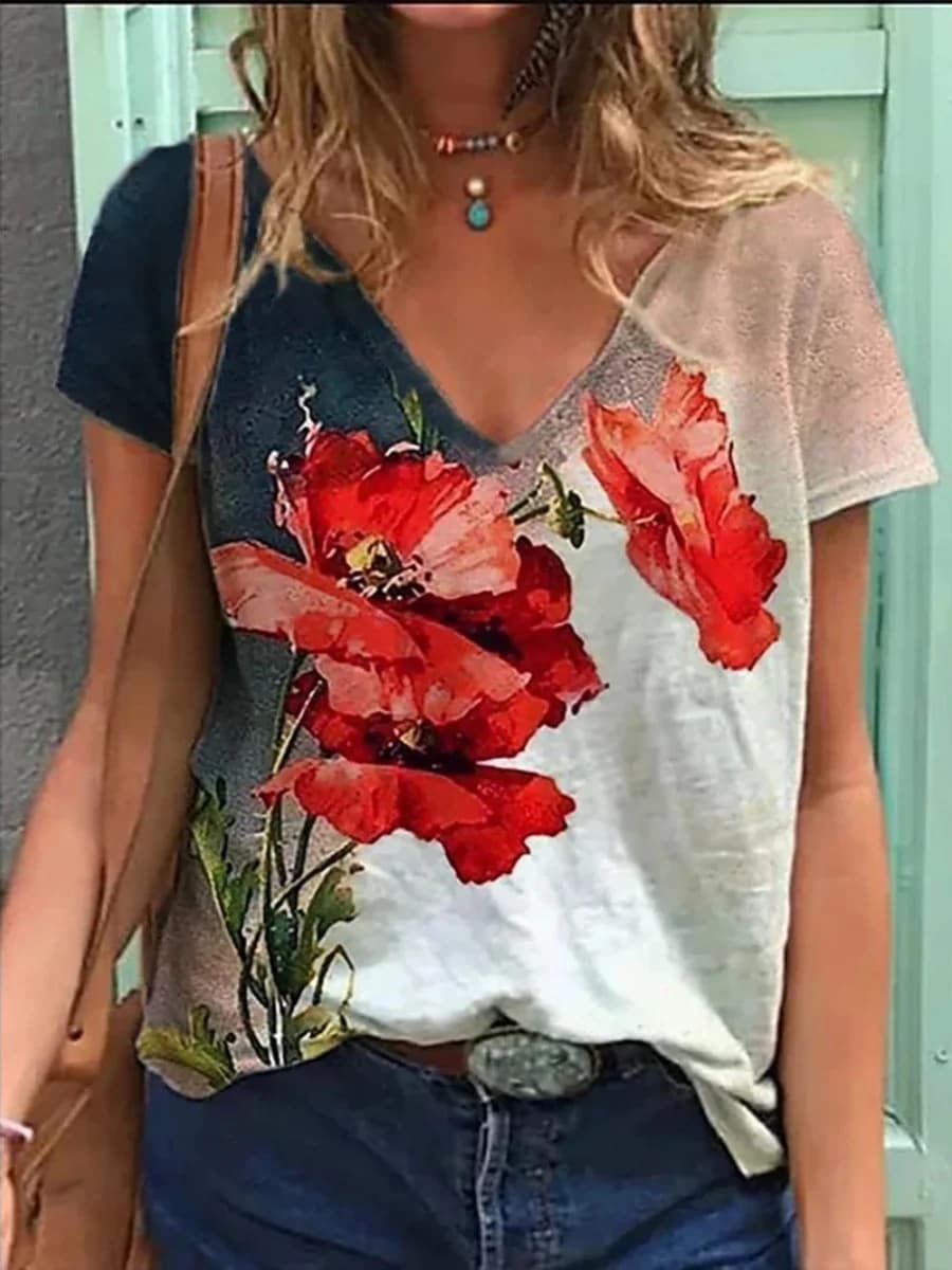 Loose Short Sleeve T-Shirt Women's Printed Casual Street Style round Neck Top for Autumn Season Fashionable And Comfortable