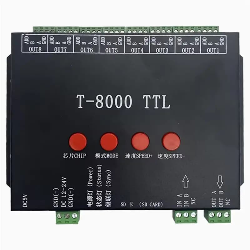 Controller LED T-8000 TTL con Scheda SD da 2GB per Varie Strisce LED, DC5/12-24V