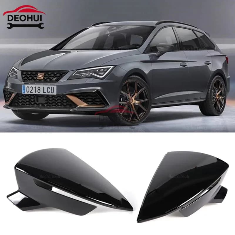 CSDOH 2pcs Car Side Door Rear View Mirror Cover Cap Add on For SEAT Leon MK3 5F ST FR Cupra Ibiza Mk5 Arona KJ7 2017-2020