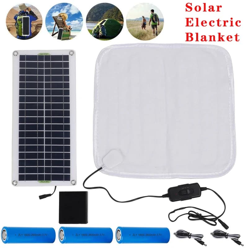 Tappetino riscaldante solare per animali domestici + 3 batterie 18650 - Riscaldatore elettrico per coperta da pannello solare 12V 50W per coperta riscaldante solare per tappetino per animali domestici