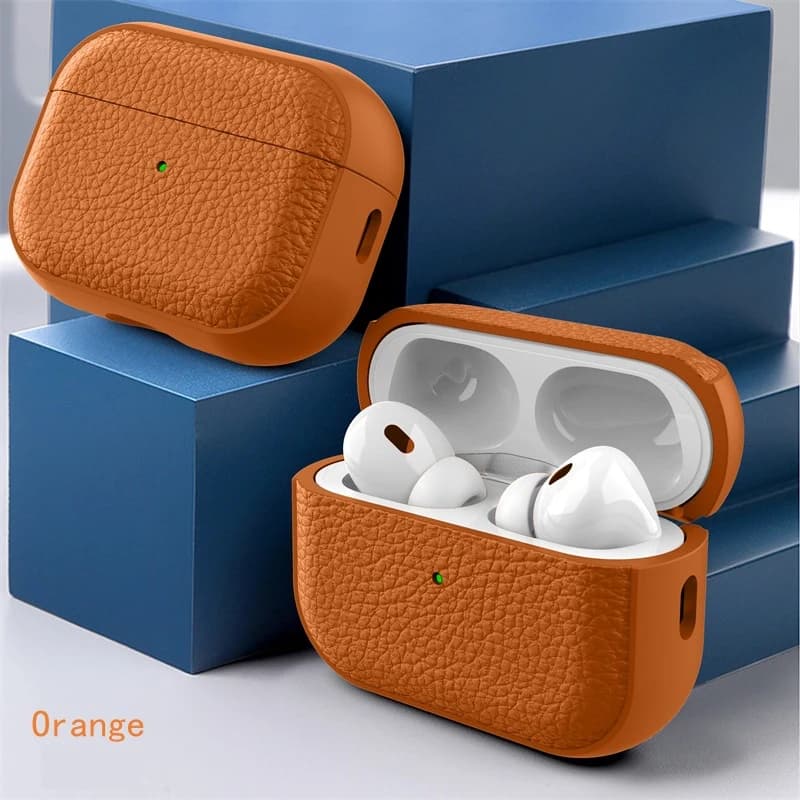 Custodia con texture in pelle per Apple Airpods 1 2 3 4 Pro, cover protettiva per auricolari Bluetooth wireless, borsa anti-smarrimento per cuffie
